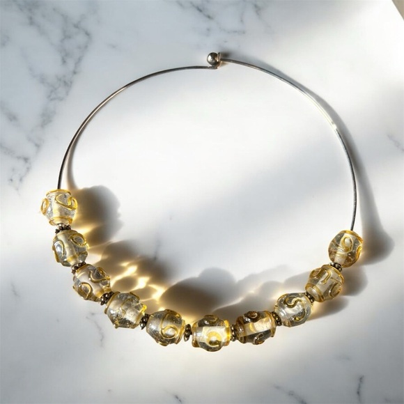 Vintage Murano Glass Silver Tone Beaded Coil Choker Necklace - Picture 3 of 4